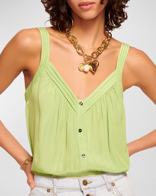 Ramy Brook Green Mary Button-Front Sleeveless Blouse