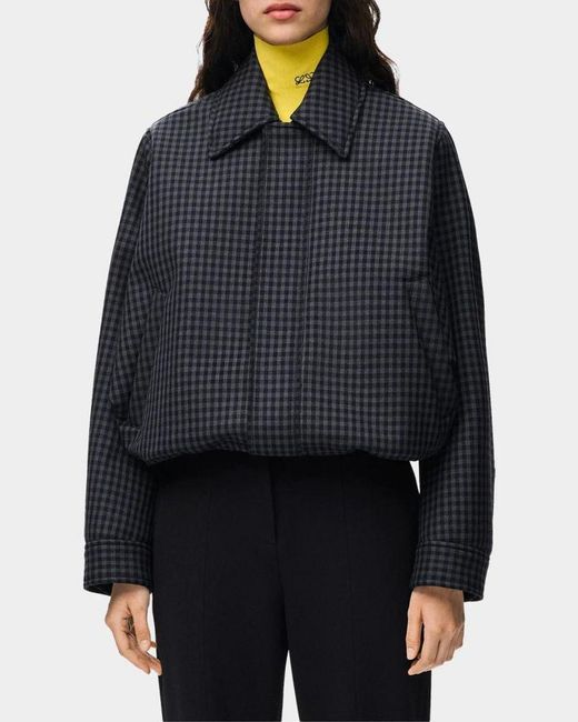 Loewe Blue Check Wool-Blend Drawstring Balloon Jacket