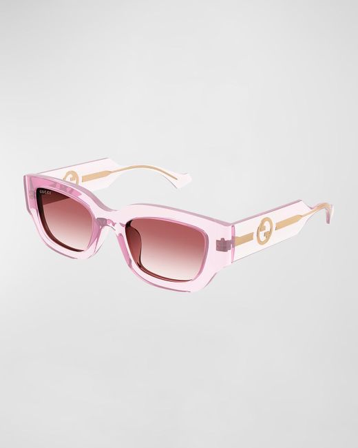Gucci Pink GG Logo Plastic Rectangle Sunglasses
