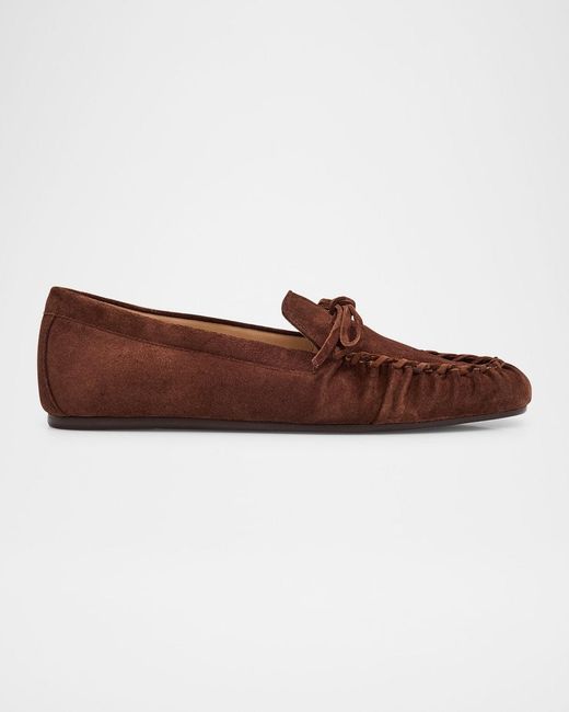 Stuart Weitzman Brown Britt Bow Suede Loafers