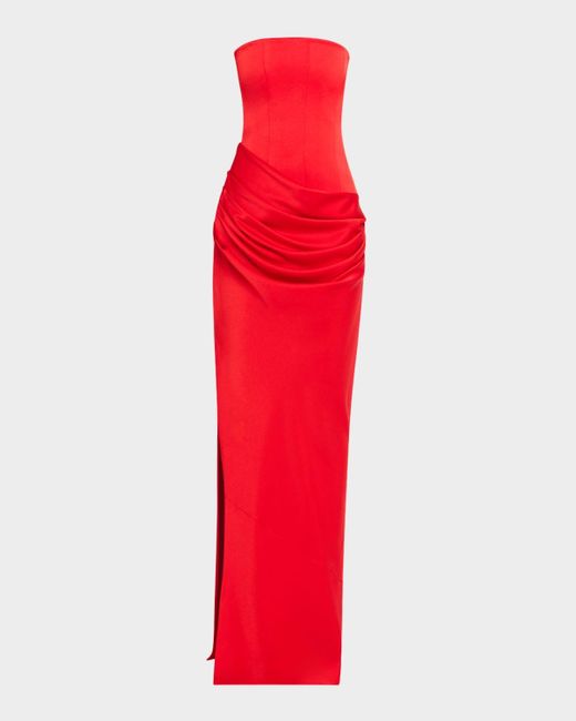 Alex Perry Red Strapless Draped Satin Crepe Gown