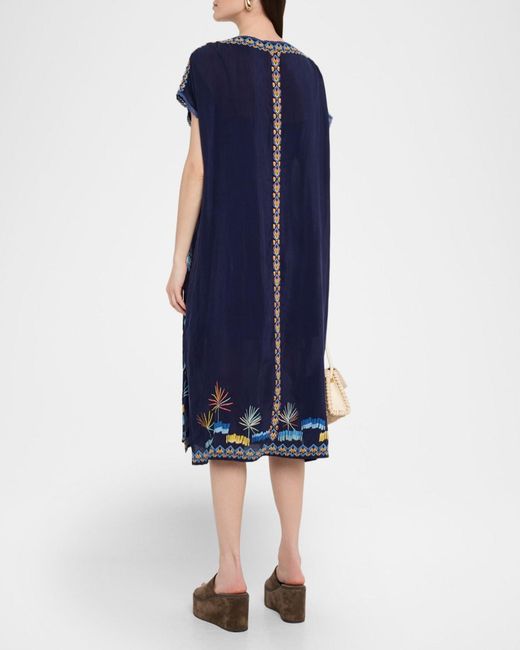 Johnny Was Palm Beach Embroidered Midi Shift Dress in Blue | Lyst