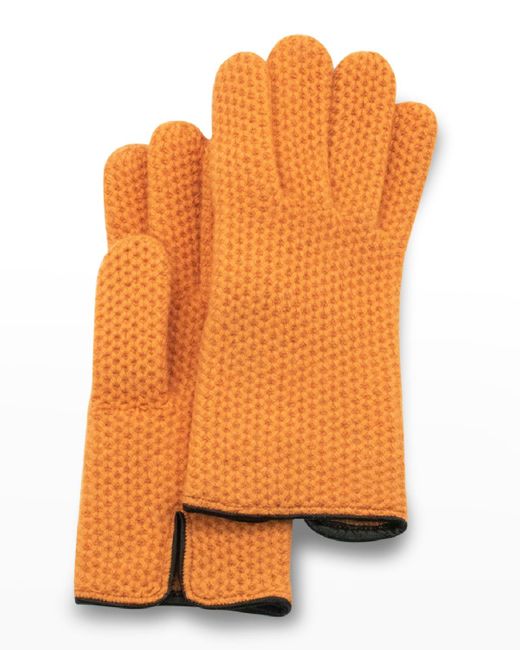 Portolano Orange Honeycomb Stitched Cashmere Gloves