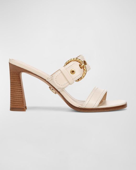 Veronica Beard White Margaux Leather Buckle Slide Sandals
