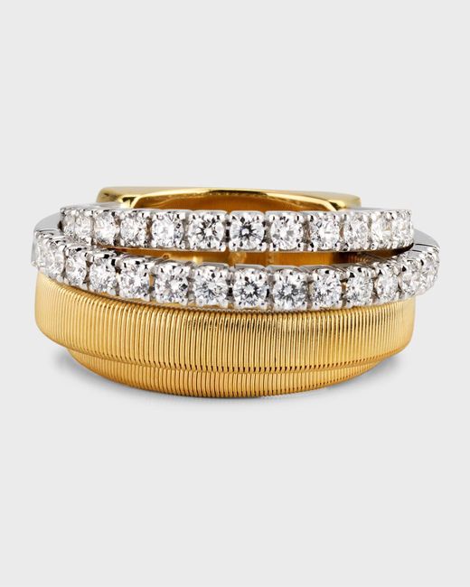 Marco Bicego Metallic 18k Yellow Gold Masai Ring With Two Strands Of Diamonds, Size 7