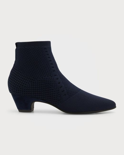 Eileen Fisher Blue Purl Stretch-Knit Fabric Booties