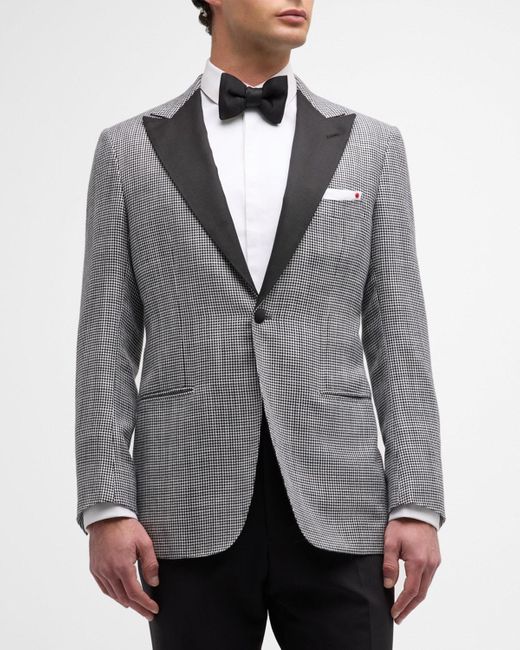 Kiton Gray Check Cashmere-Wool Dinner Jacket for men