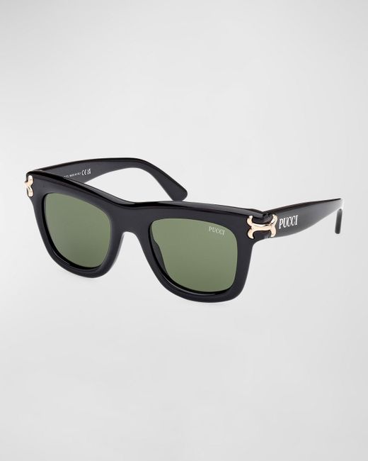 Emilio Pucci Green Logo Acetate Square Sunglasses