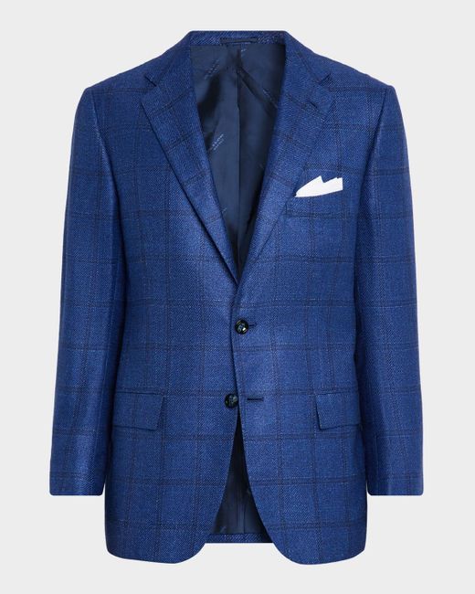 Kiton Blue Windowpane Check Single-Breasted Sport Coat for men