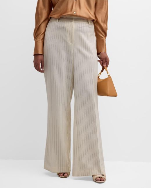 Gabriella Rossetti Natural Paola Striped Wide-leg Wool-blend Pants