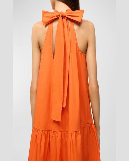 Staud Orange Marlowe Tie-Neck Mini Cotton Poplin Dress