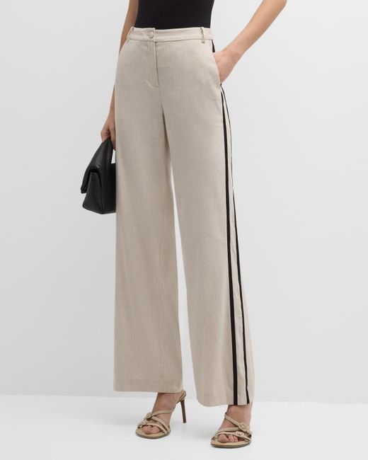 MILLY Natural Contrast-Trim Straight-Leg Pants