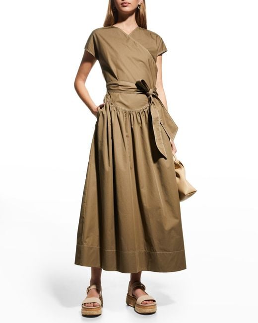 Tory Burch Poplin A-line Wrap Dress in Natural | Lyst