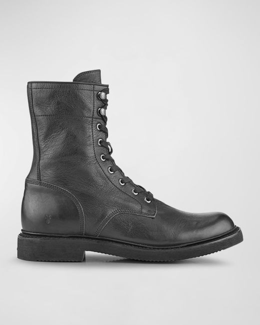 Frye Black Dean Leather Lace-up Combat Boots for men