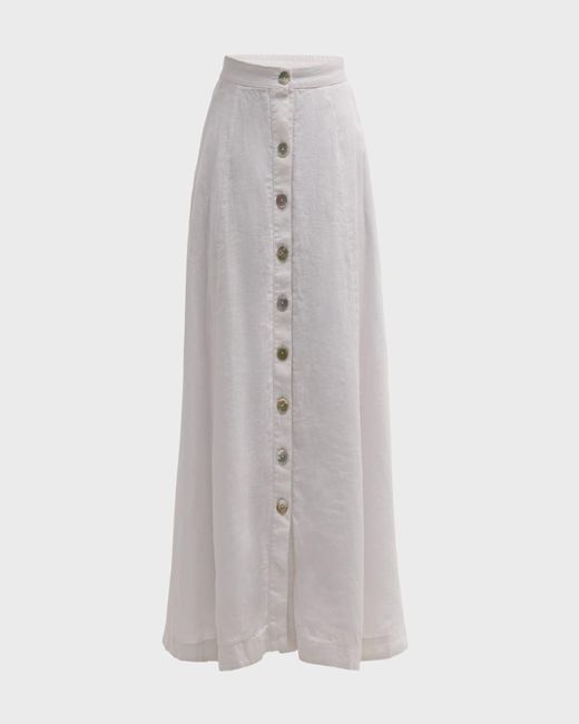 Finley White Nicole Button-Down Linen Maxi Skirt