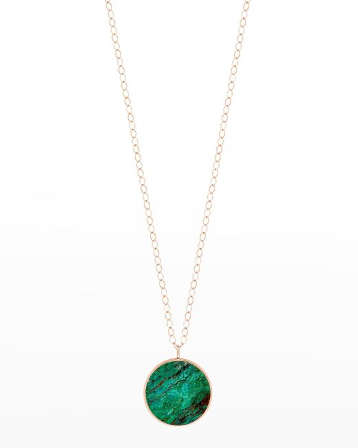 Ginette NY Green Ever Rose Gold Chrysocolla Disc Necklace, 24"