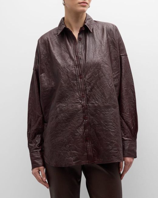 Zadig & Voltaire Brown Tamara Crinkled Leather Shirt