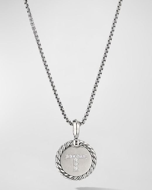 David Yurman White Cable Collectibles Initial Pendant With Diamonds
