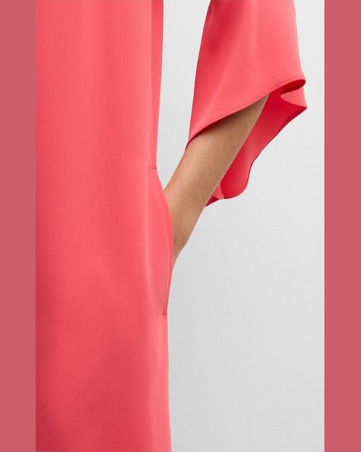 Caroline Rose Red Julia Bell-Sleeve Crepe Dress