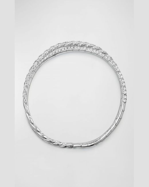 David Yurman Gray 18k White Gold Paveflex Two-row Diamond Bracelet, Size M