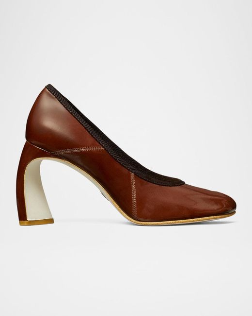 Tory Burch Brown Leather Peep Toe Pumps