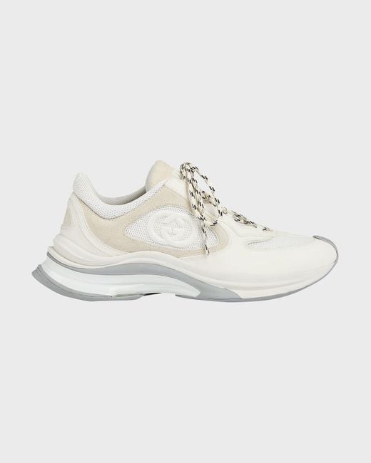 Gucci Run Premium Mesh And Suede GG Runner Sneakers in White for Men