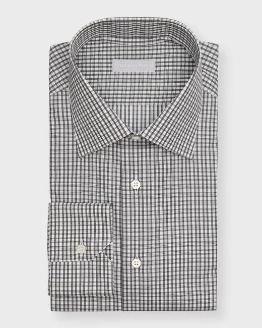 Stefano Ricci Gray Cotton Micro-Check Dress Shirt for men