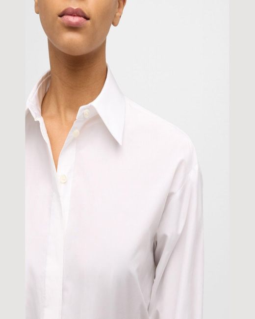 Michael Kors White Taffeta Boyfriend Button-Front Shirt