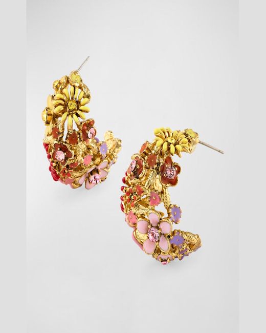 Oscar de la Renta Multicolor Enamel Flower Hoop Earrings