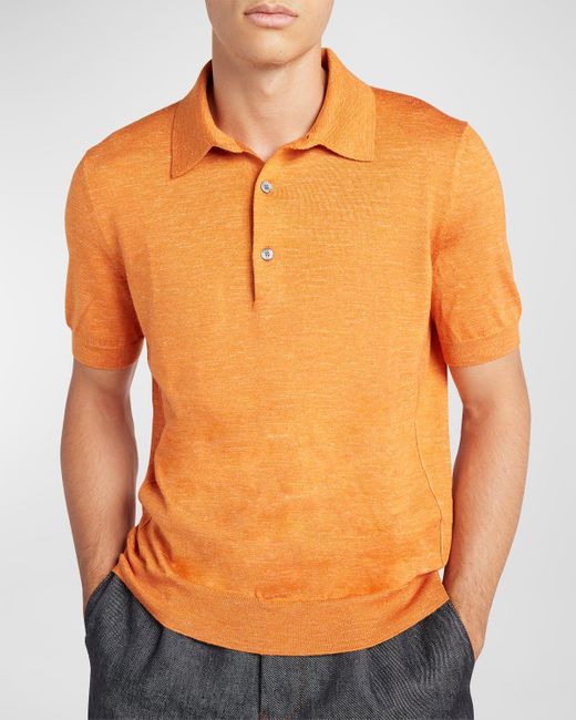 Zegna Orange Short-sleeve Knit Polo Sweater for men
