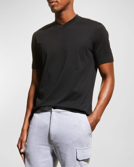 Brunello Cucinelli Black Basic-Fit V-Neck T-Shirt for men