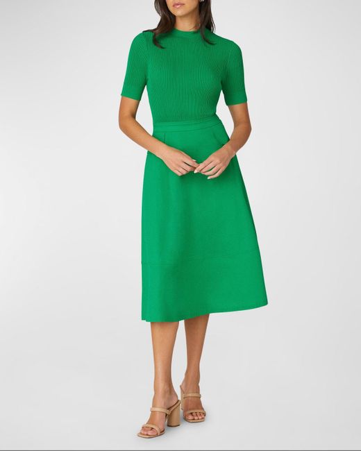 Shoshanna Green Harriet Ribbed Mock-Neck Midi Dress