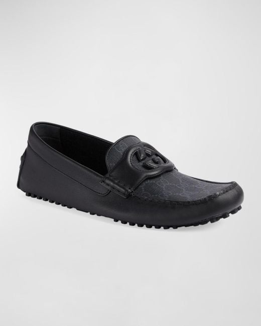 Gucci Black Ayrton Interlocking G Leather Drivers for men