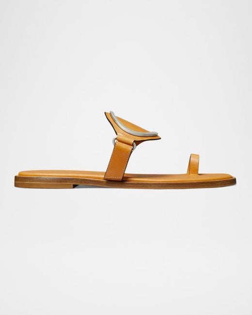 Tory Burch Metallic Leather Ring Flat Slide Sandals
