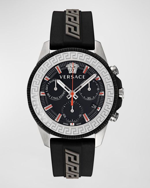 Versace Greca Action Silicone Chronograph Watch, 45mm in Metallic for