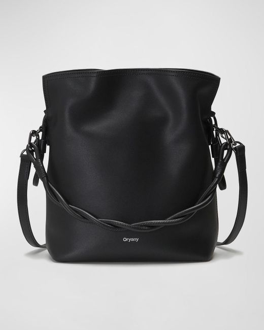 orYANY Black Madeleine Leather Top-Handle Bucket Bag