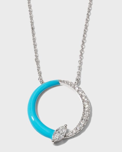 Frederic Sage Blue White Gold Halo Bolt Marquis Half-turquoise Half-diamond Necklace