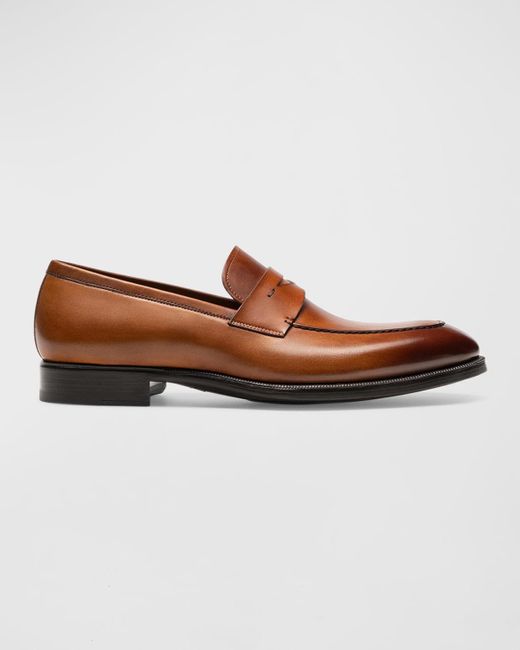 Magnanni Shoes Brown Garner Leather Penny Loafers for men