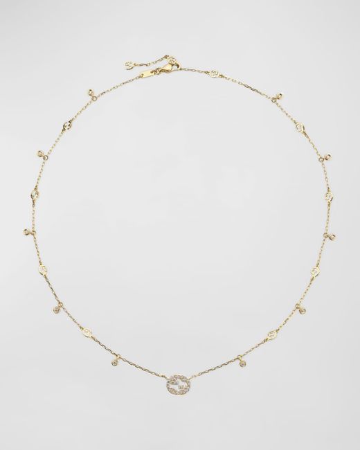 Gucci White Diamond Interlocking G Charm Necklace