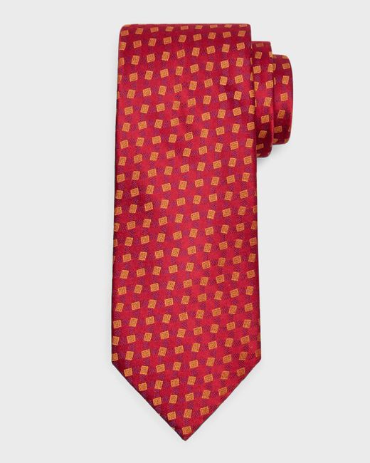 Charvet Red Woven Geometric Silk Tie for men