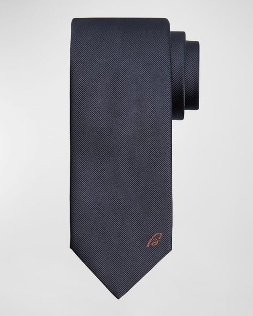 Brioni Blue B-embroidered Silk Twill Tie for men