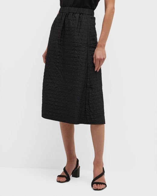 Eileen Fisher Black Quilted A-line Silk Midi Skirt