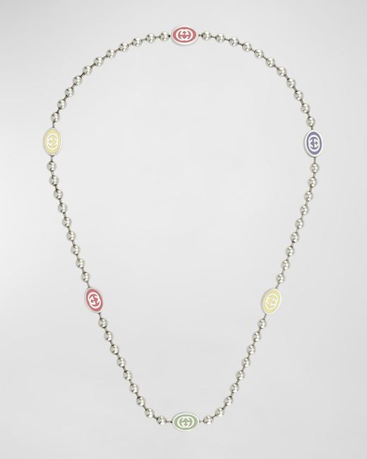 Gucci White Interlocking G Sterling Silver Boule Necklace
