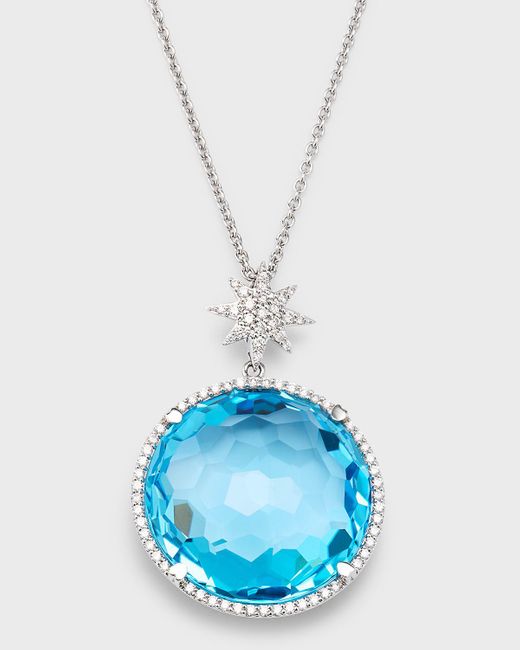 Lisa Nik 18k White Gold Round Blue Topaz And Diamond Necklace With Star Bail