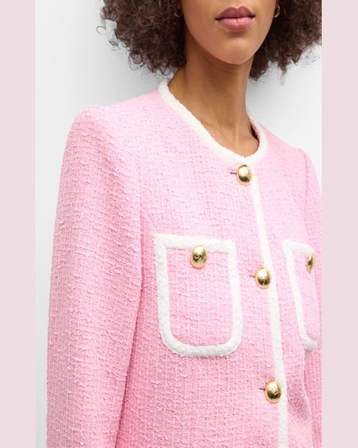 Cinq À Sept Pink Auden Contrast Bouclé Cropped Jacket