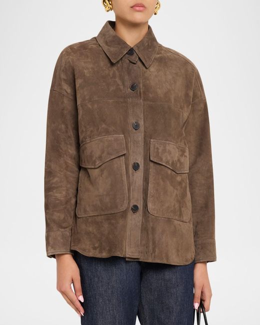 Arma Brown Kaylee Button-Down Suede Shirt Jacket