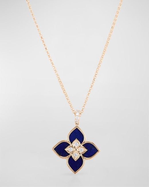 Roberto Coin White 18k Rose Gold Venetian Princess Small Lapis And Diamond Pendant Necklace