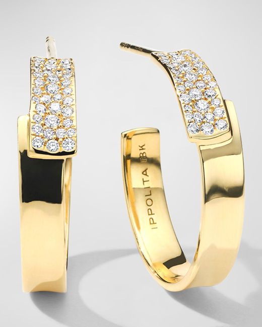 Ippolita Metallic 18k Gold Overlapping #1 Hoop Earrings With Diamonds