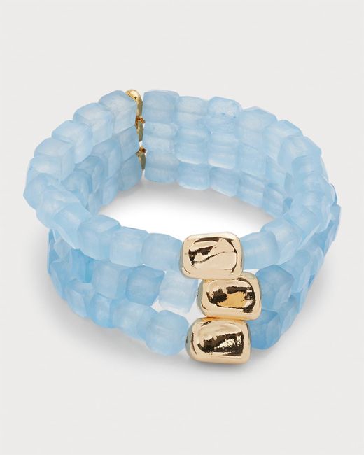 Devon Leigh Blue Aquamarine Gold Accent Stretch Bracelets, Set Of 3