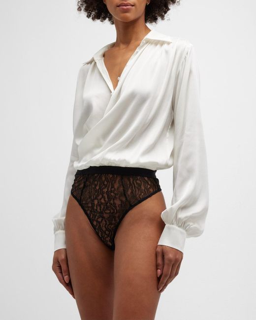 Kiki de Montparnasse White Crossover Blouson-Sleeve Bodysuit